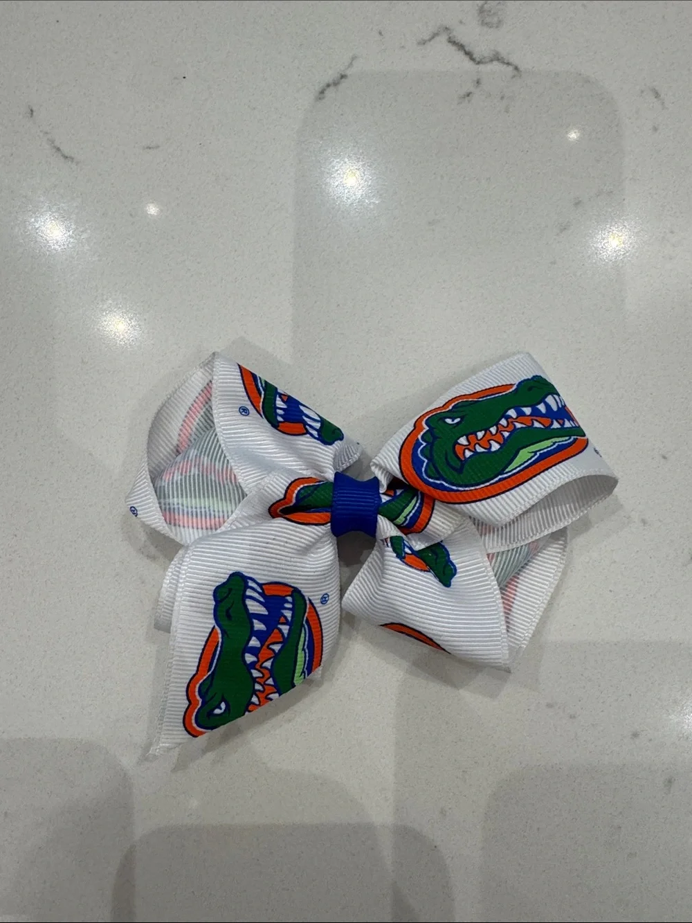 Florida Gators Bow Hair Clip - White with Orange & Blue Gator Logo